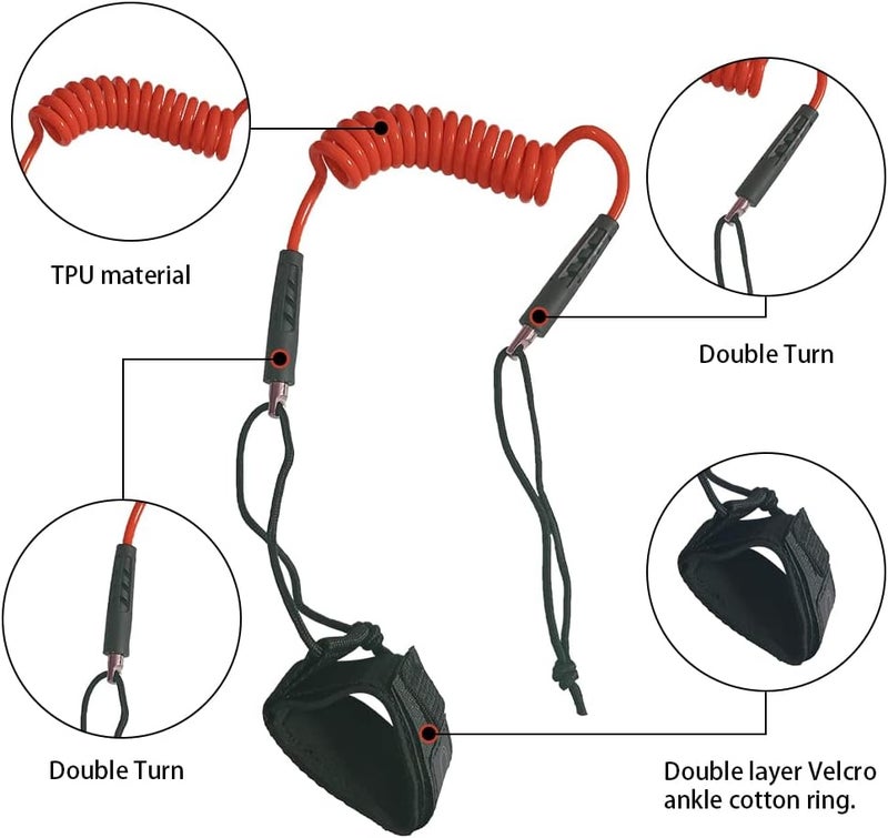 iBoard Bodyboard Leash Coiled Rope 4FT |Surf Accessories Replacement Surfboard Leash Red and Yellow - Image 2